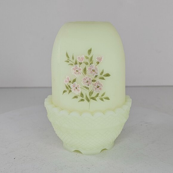 Vintage Fenton Custard Glass Fairy Lamp Hand Painted Floral Design GLOWS! - Picture 3 of 11